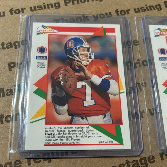(x2) John Elway ‘91 Pacific Cards No. 43 of 110 - Picture 2 of 8